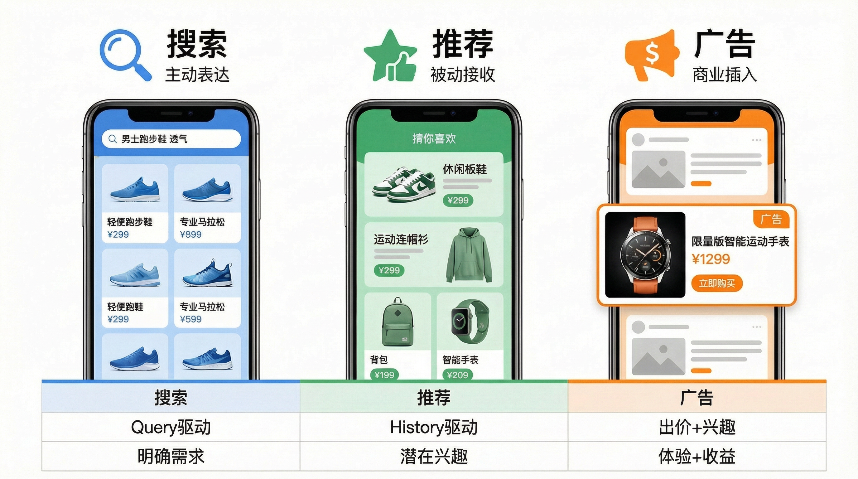 搜索、推荐、广告的典型界面对比